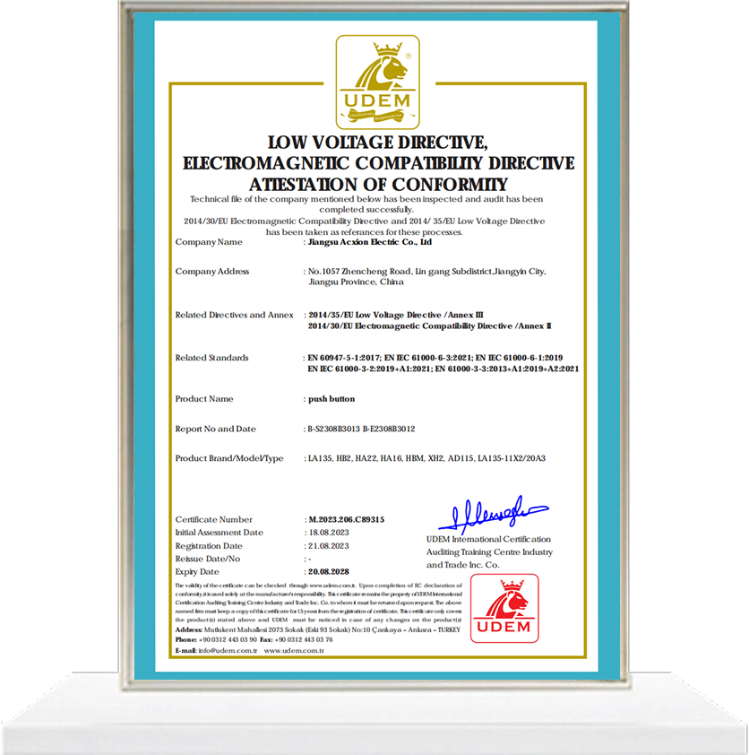 CE certified manufacturer for industrial push button and cam switches - ACXION
