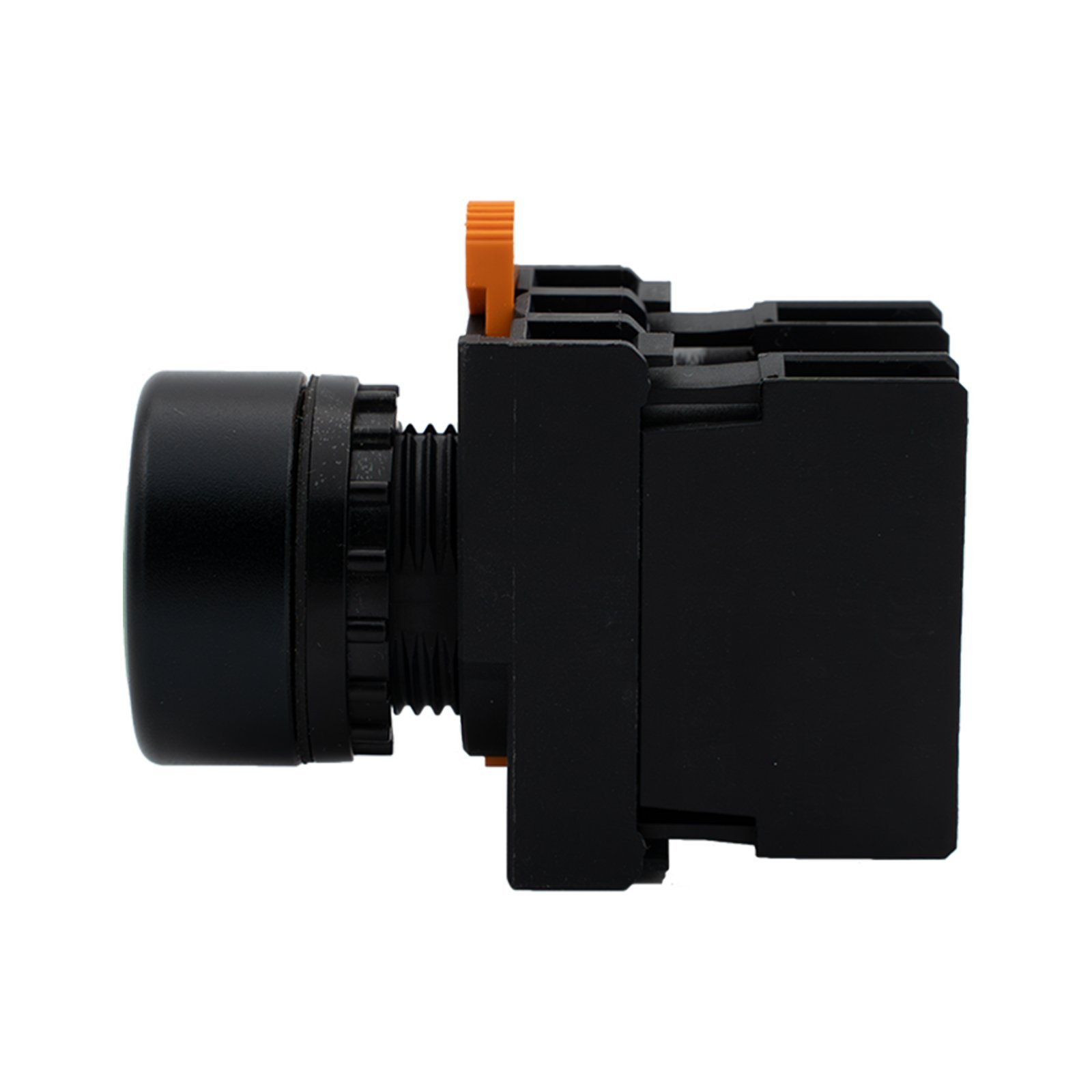 ACXION 1NO latching flat head push button switch with contact block visible